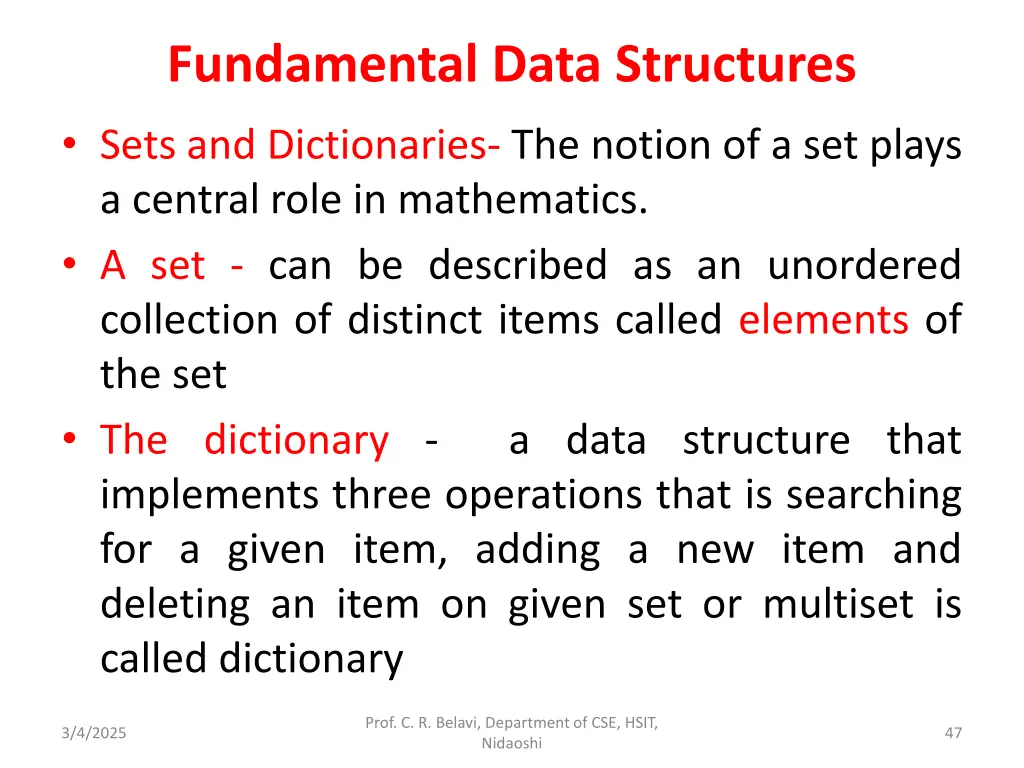 fundamental data structures sets and dictionaries