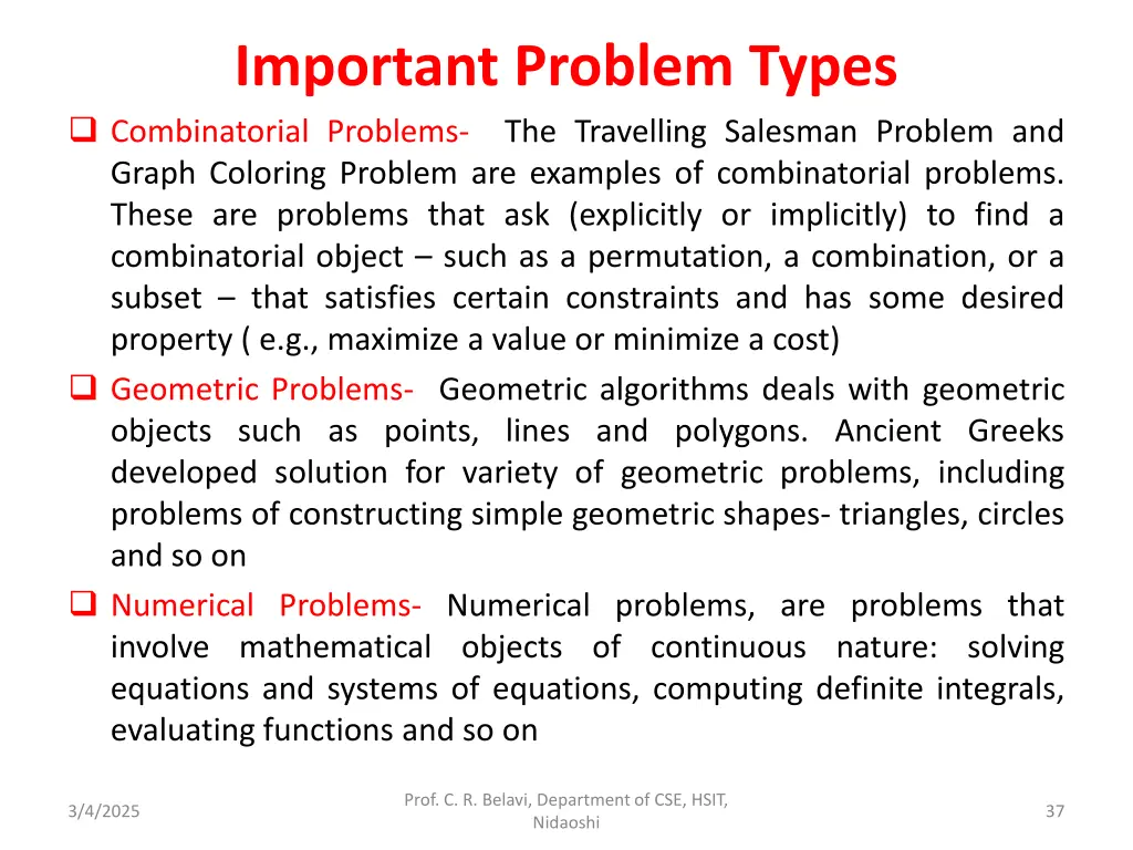 important problem types combinatorial problems