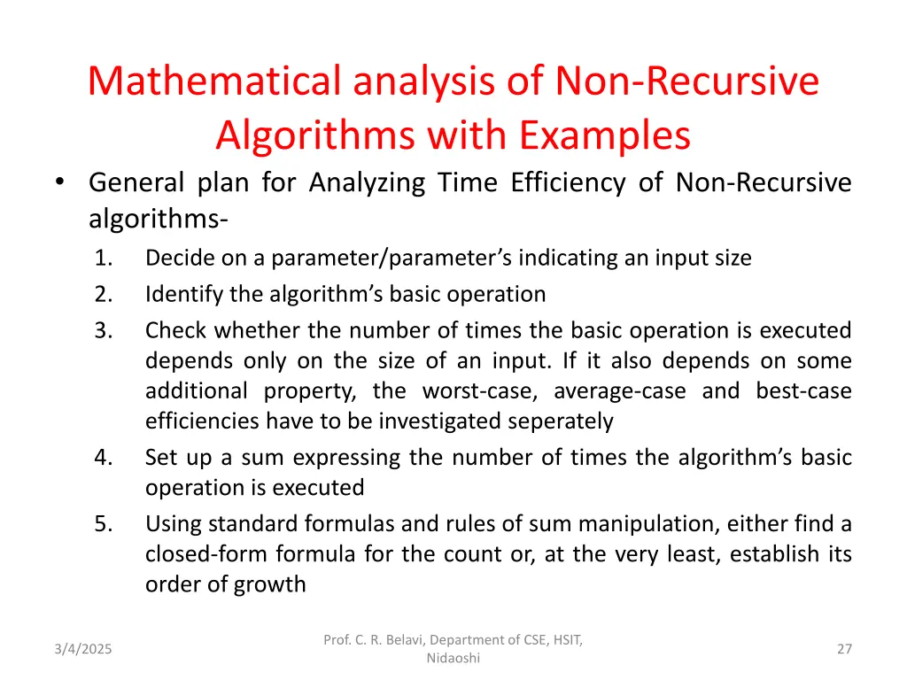 mathematical analysis of non recursive algorithms