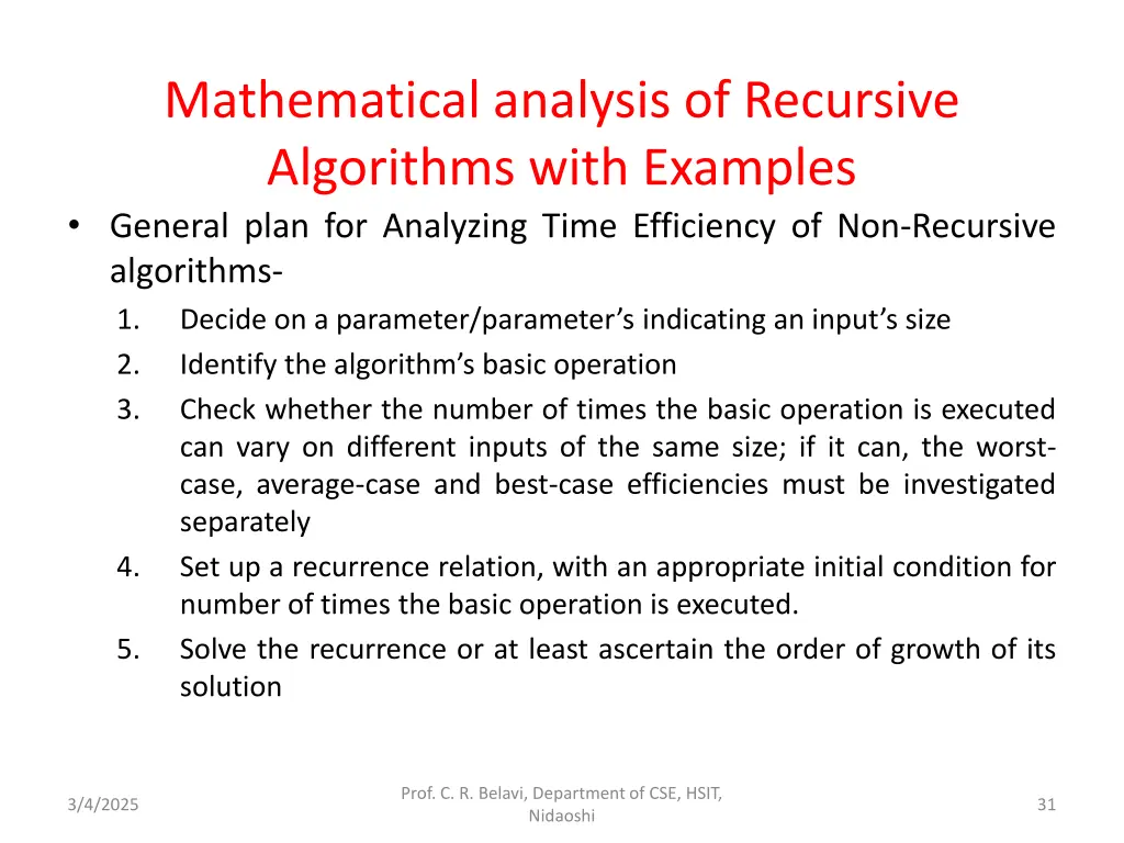 mathematical analysis of recursive algorithms