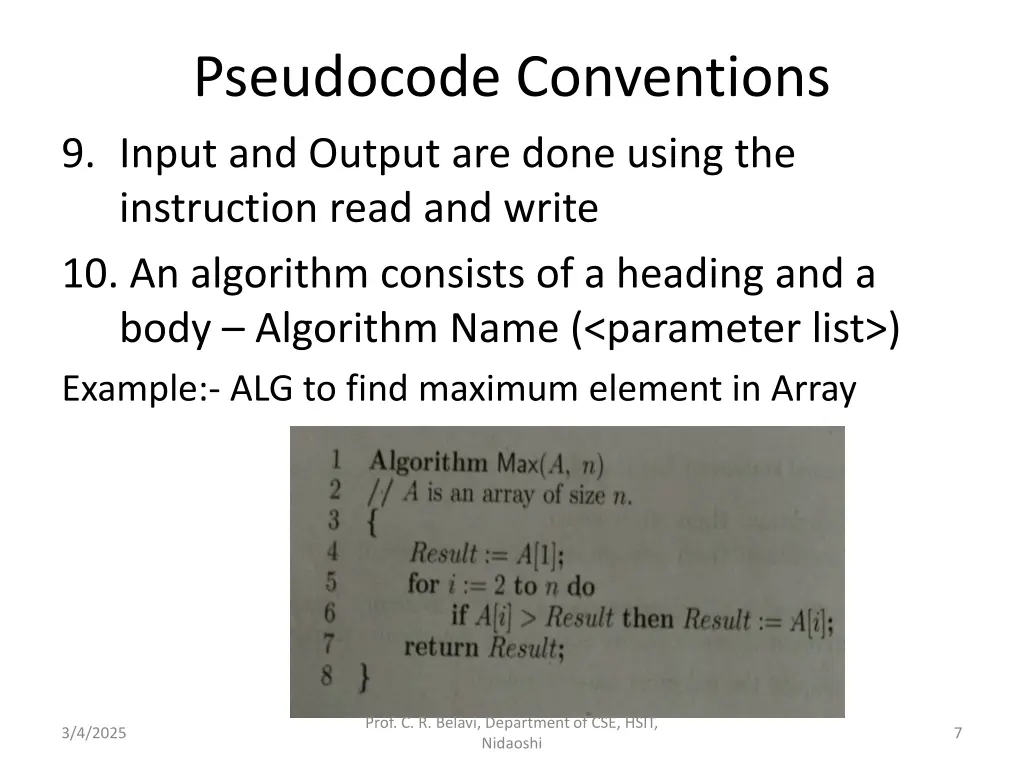 pseudocode conventions 9 input and output