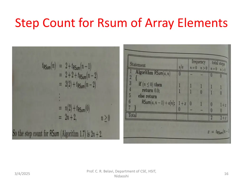 step count for rsum of array elements