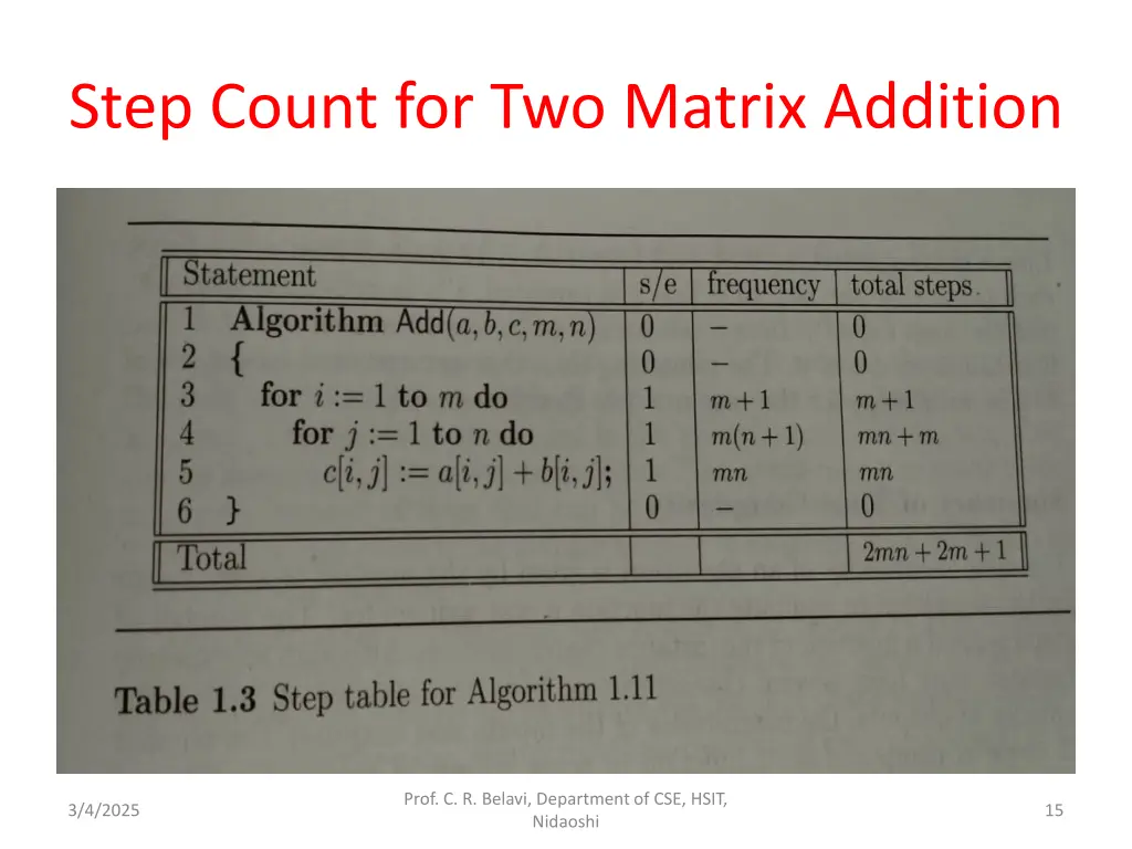 step count for two matrix addition