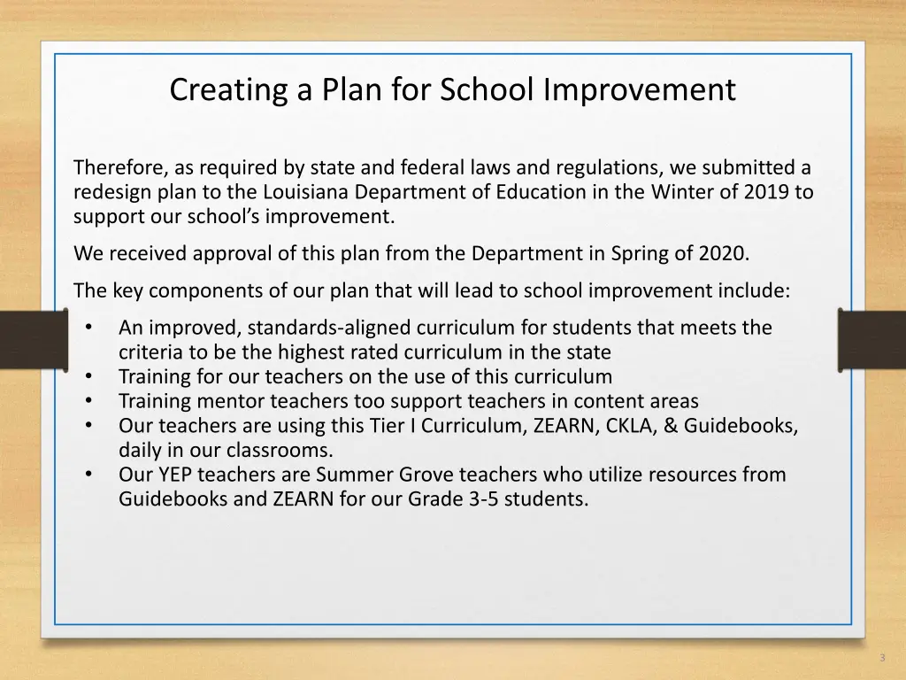 creating a plan for school improvement