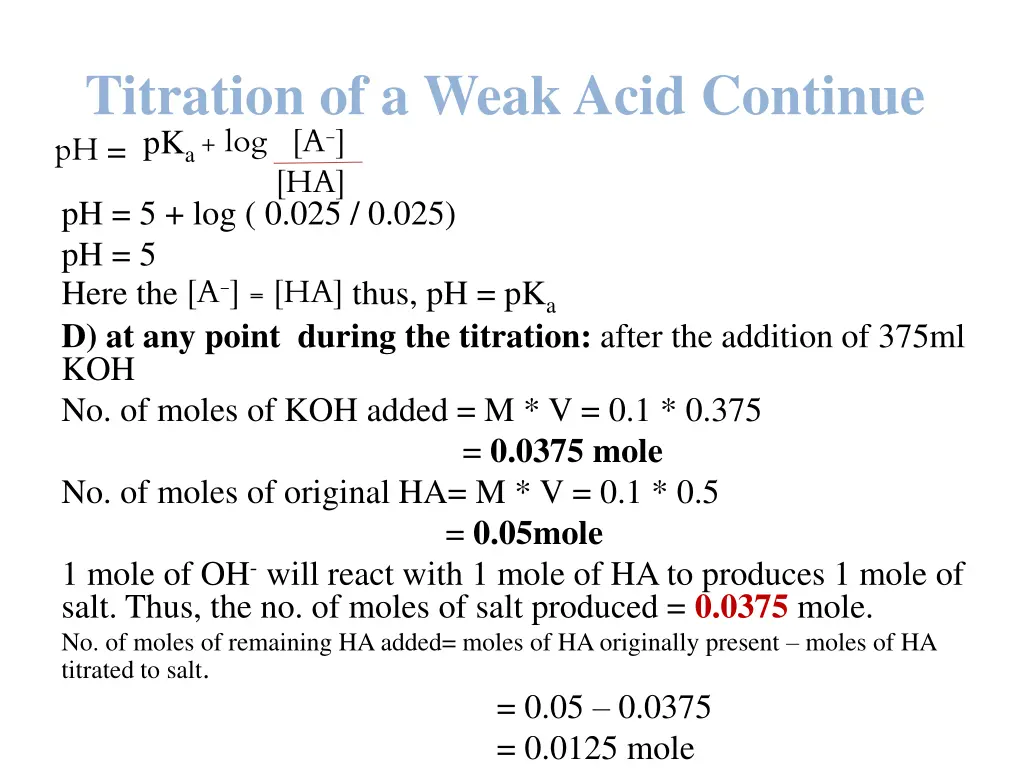 titration of a weak acid continue pk a log a ha 1