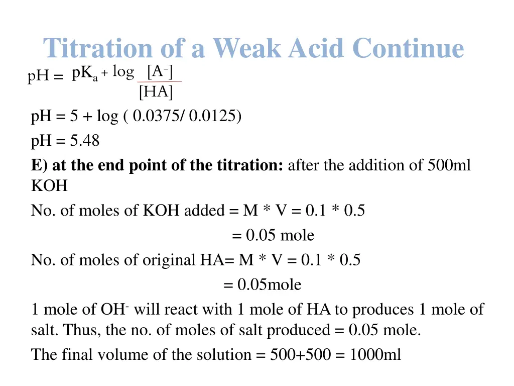titration of a weak acid continue pk a log a ha 2