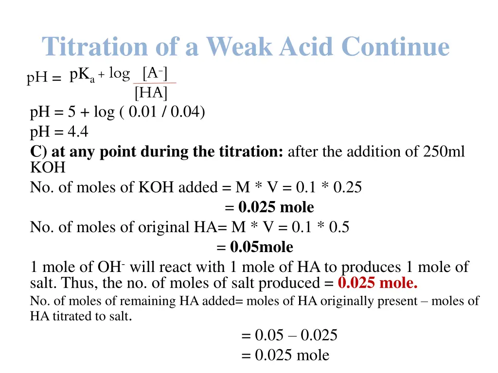 titration of a weak acid continue pk a log a ha
