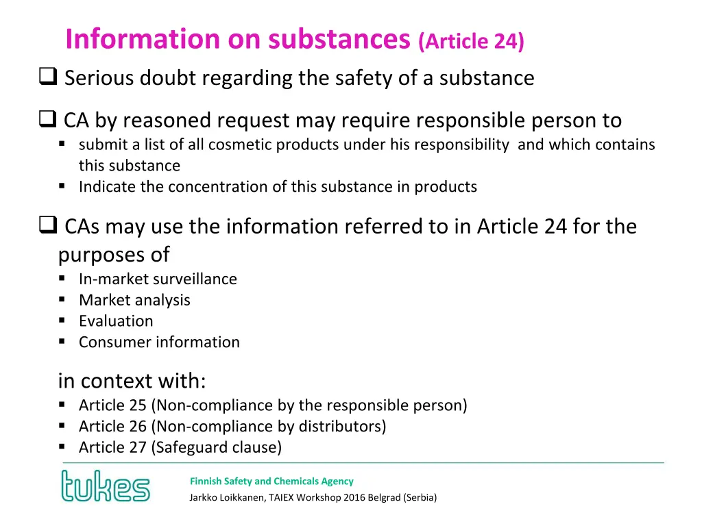 information on substances article 24 serious