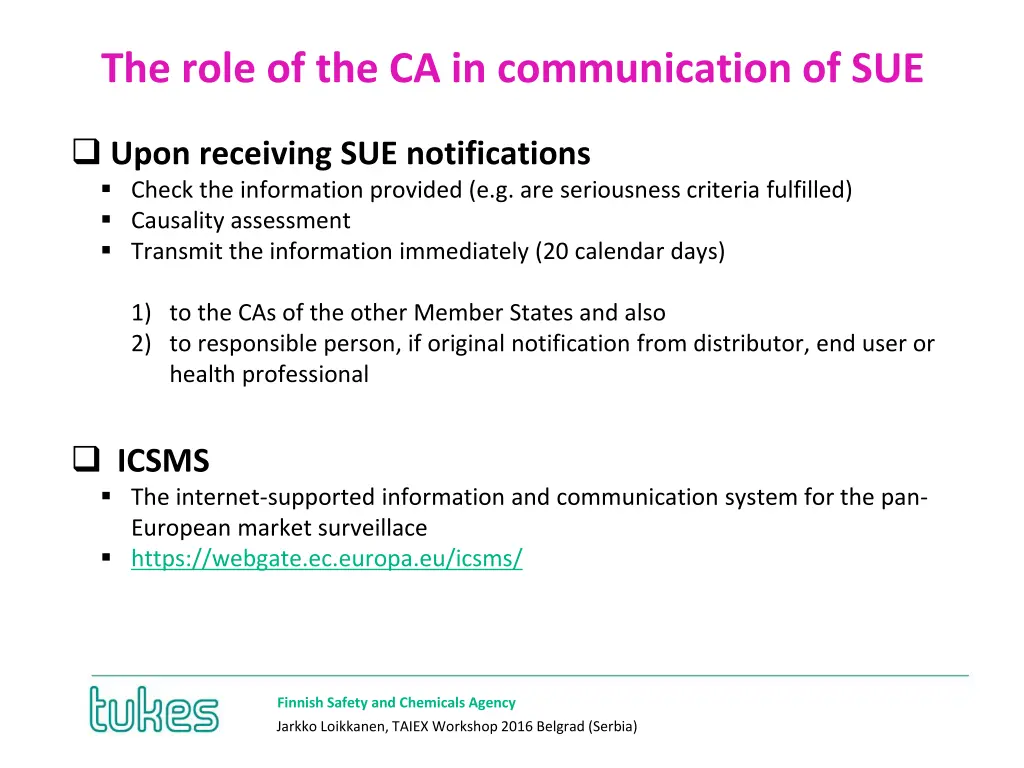 the role of the ca in communication of sue
