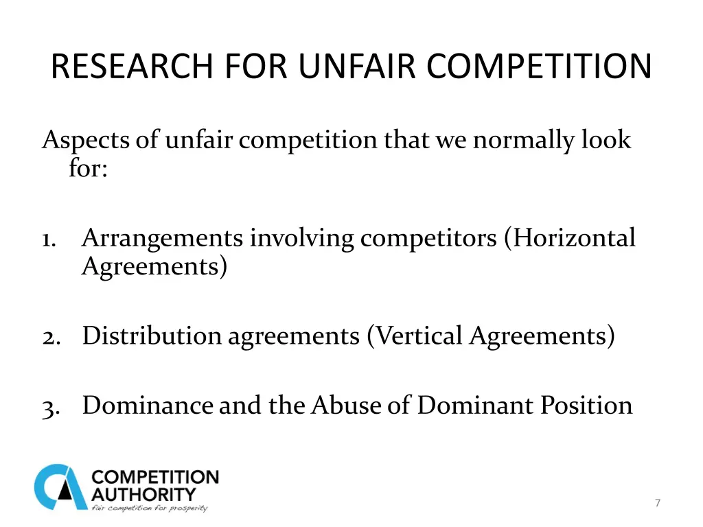 research for unfair competition