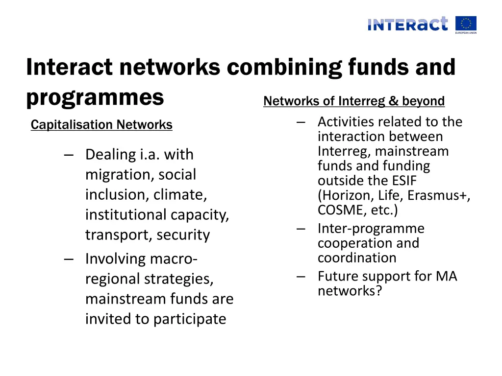 interact networks combining funds and programmes