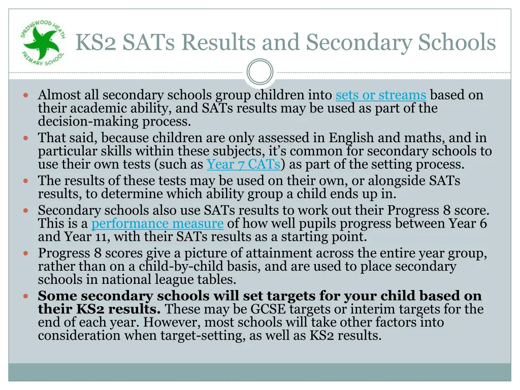 ks2 sats results and secondary schools