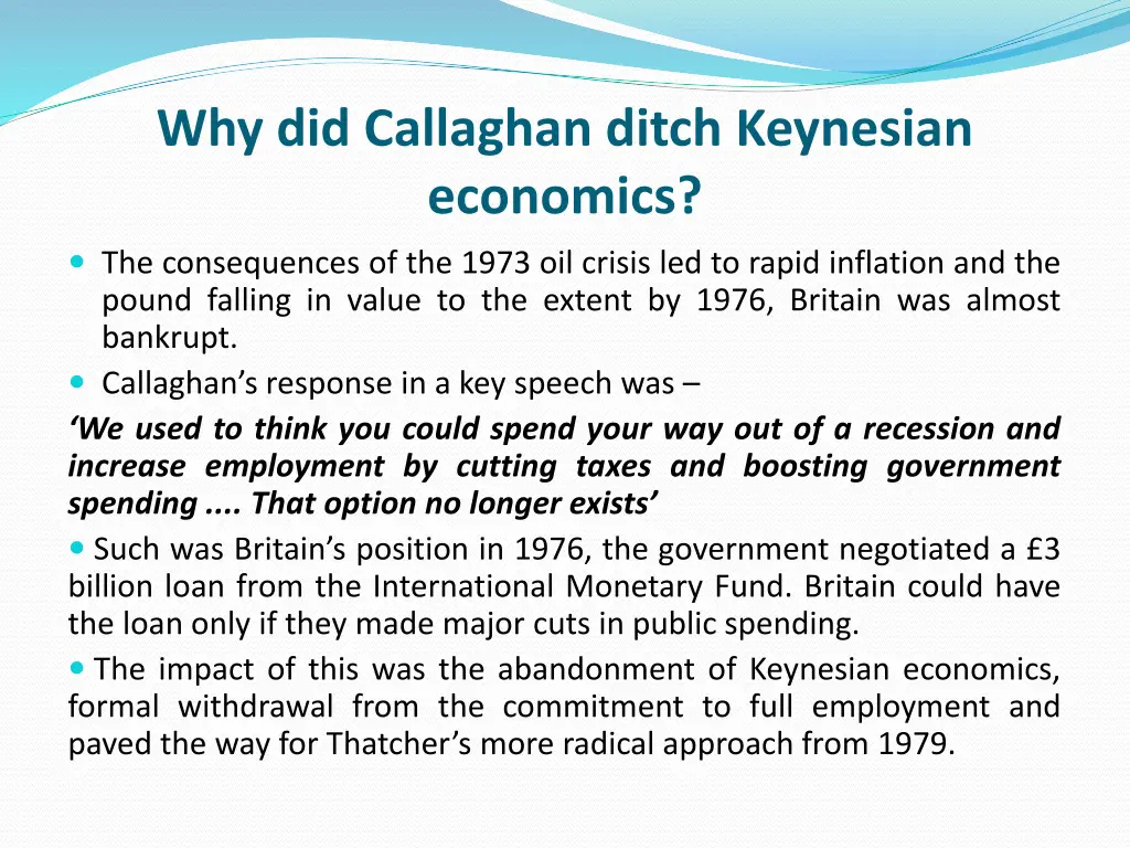 why did callaghan ditch keynesian economics