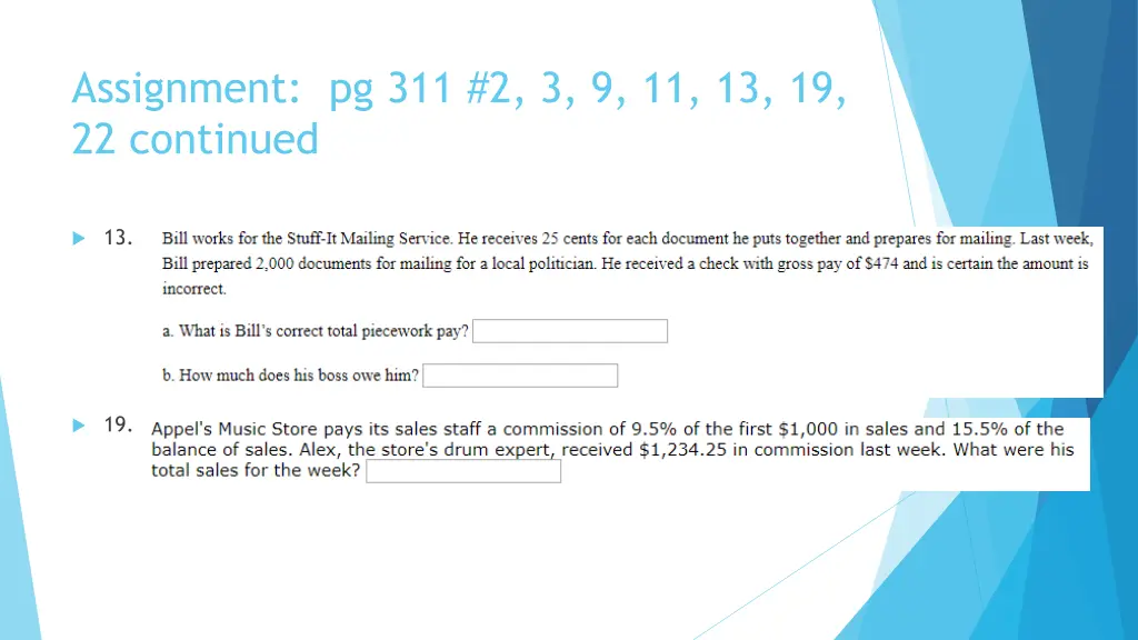 assignment pg 311 2 3 9 11 13 19 22 continued