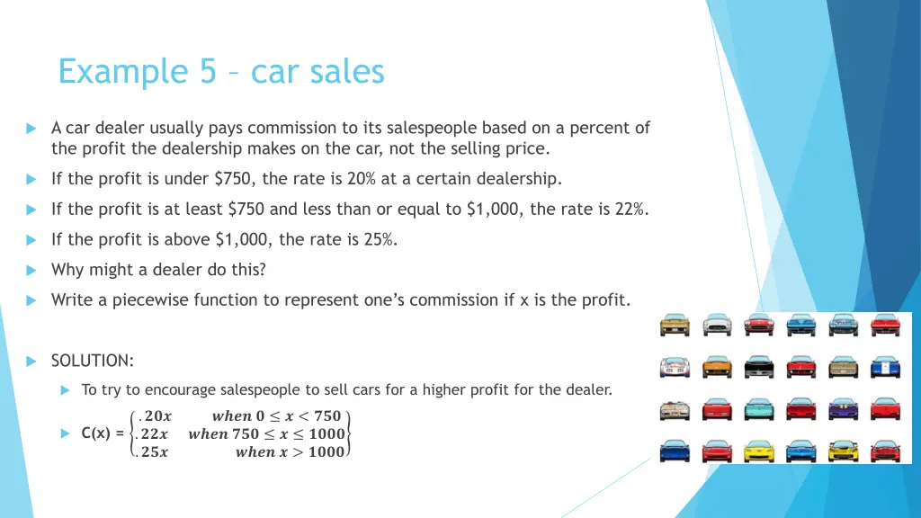 example 5 car sales