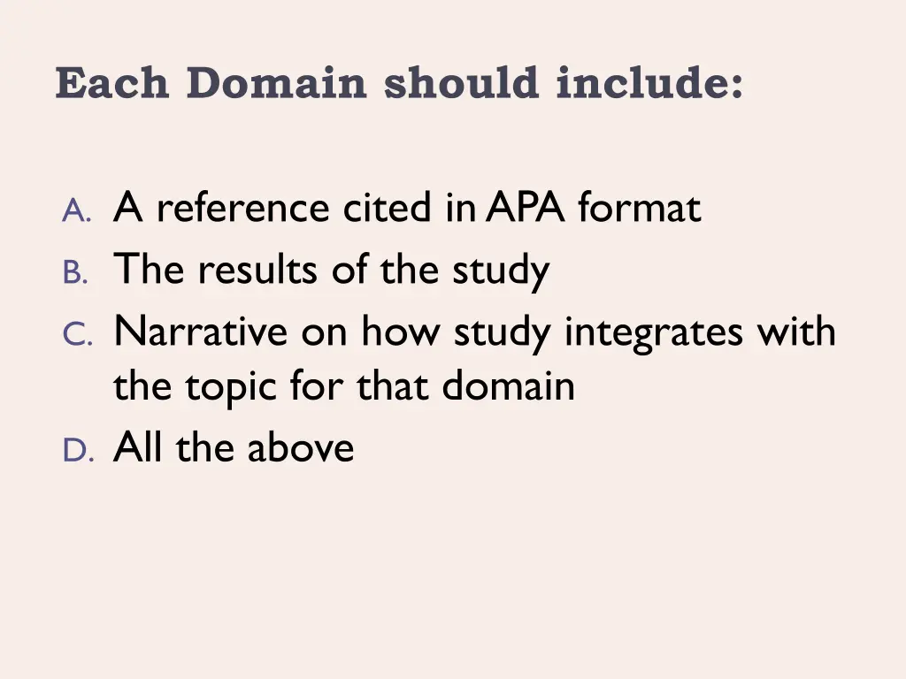 each domain should include