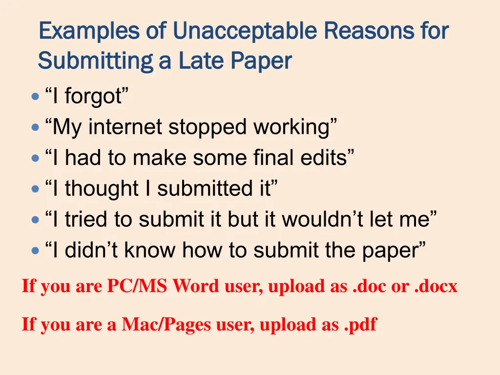 examples of unacceptable reasons for examples