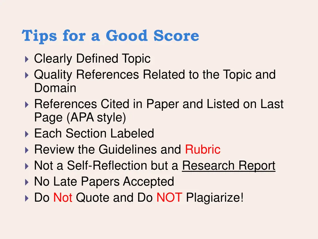 tips for a good score