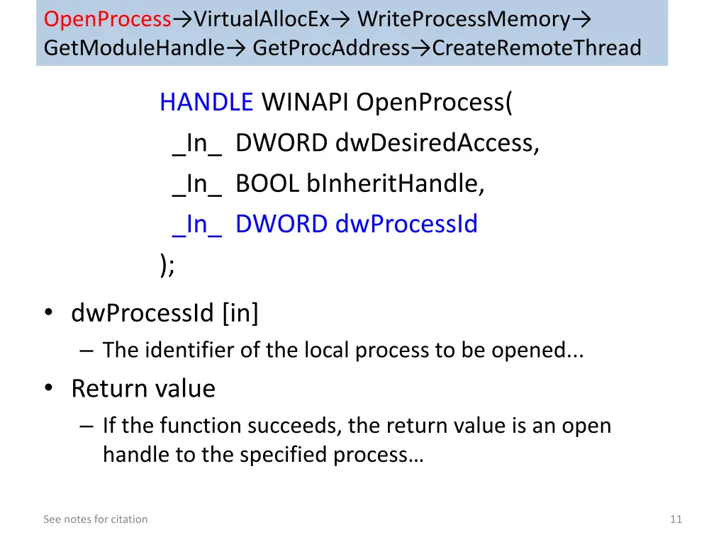 openprocess virtualallocex writeprocessmemory