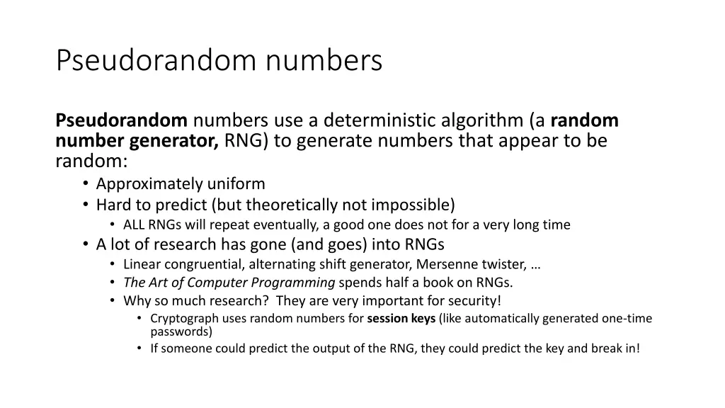 pseudorandom numbers