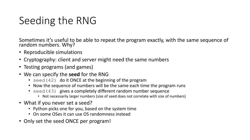 seeding the rng
