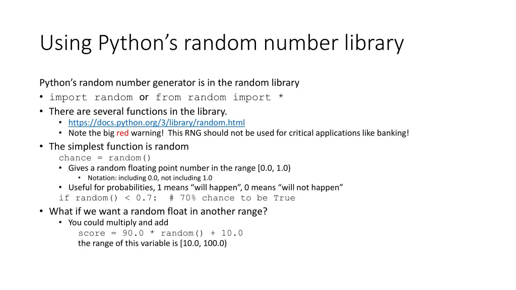 using python s random number library