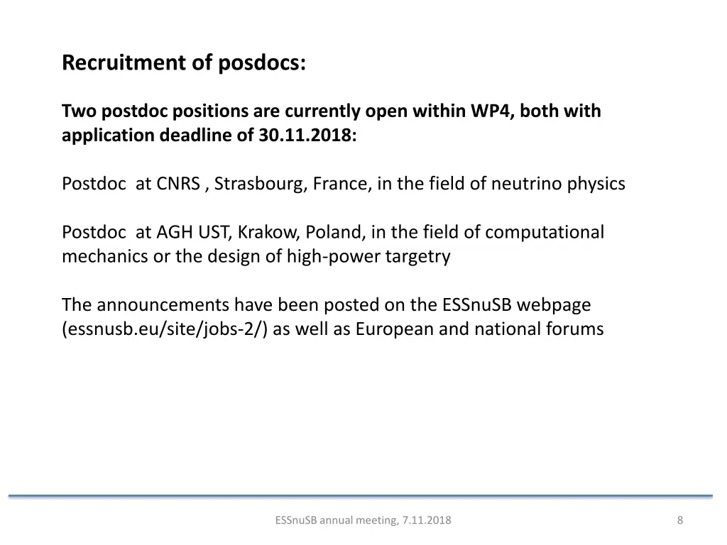 recruitment of posdocs