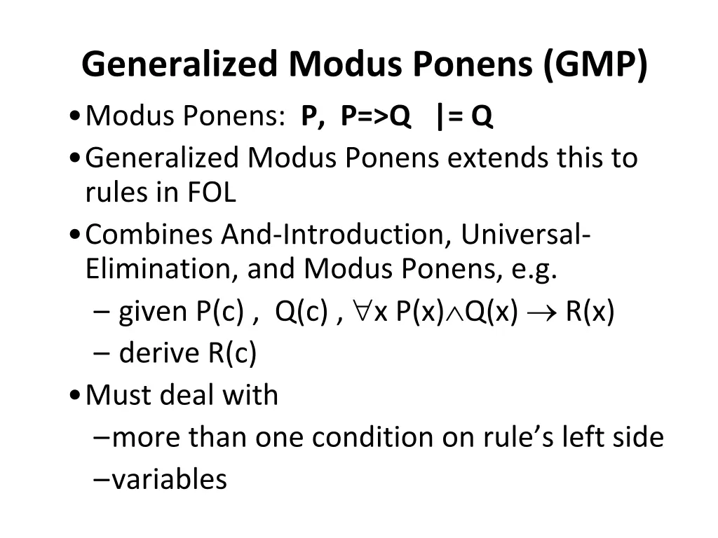 generalized modus ponens gmp modus ponens