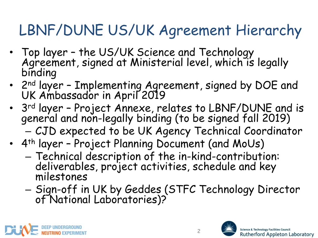 lbnf dune us uk agreement hierarchy top layer