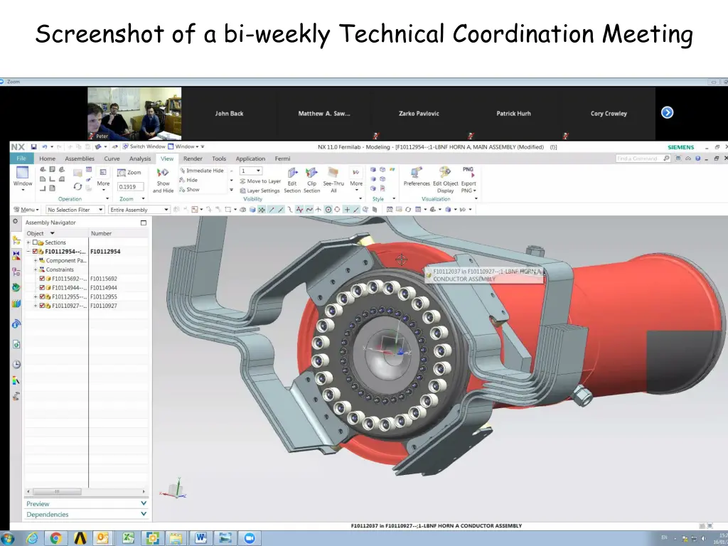 screenshot of a bi weekly technical coordination