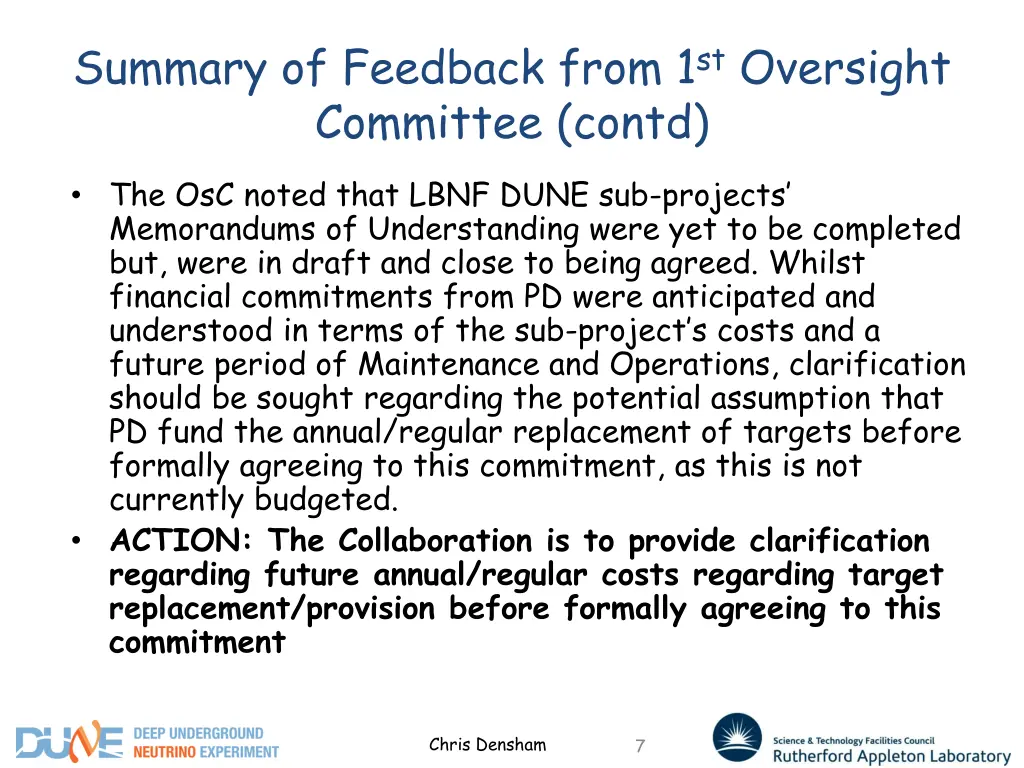 summary of feedback from 1 st oversight committee 1