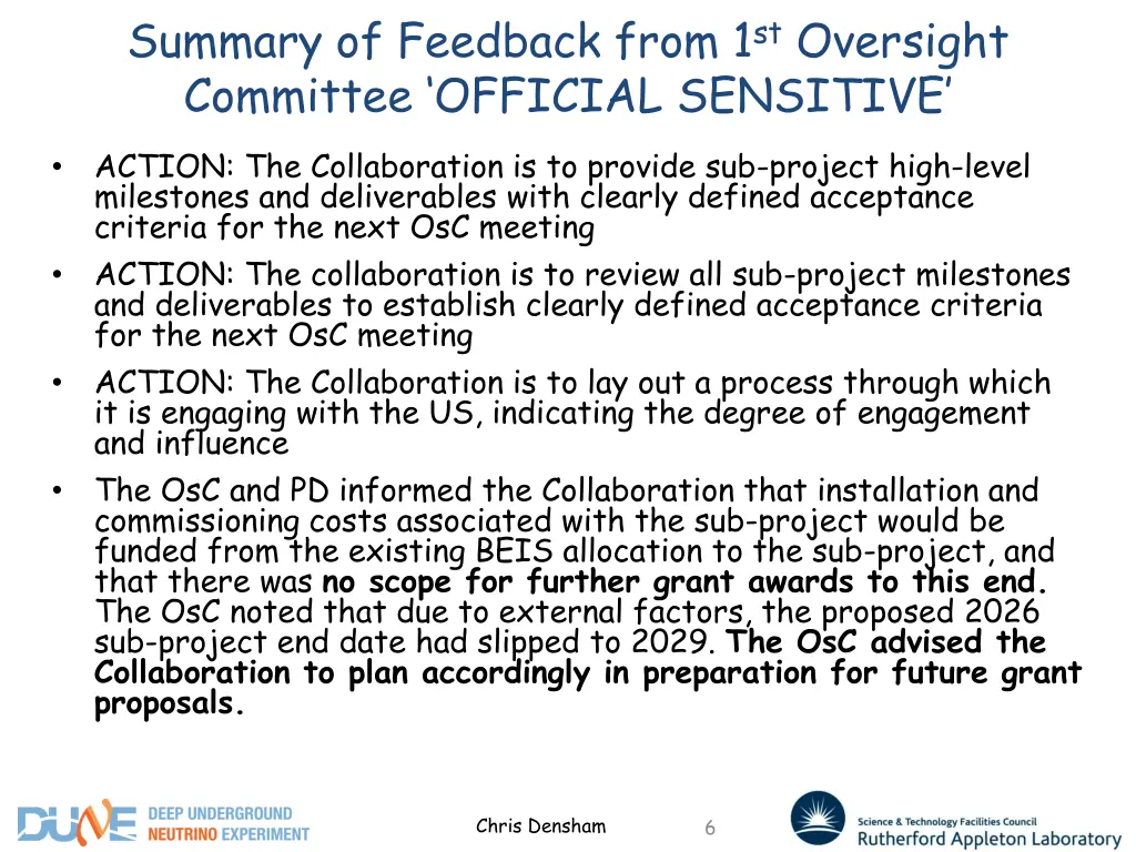 summary of feedback from 1 st oversight committee