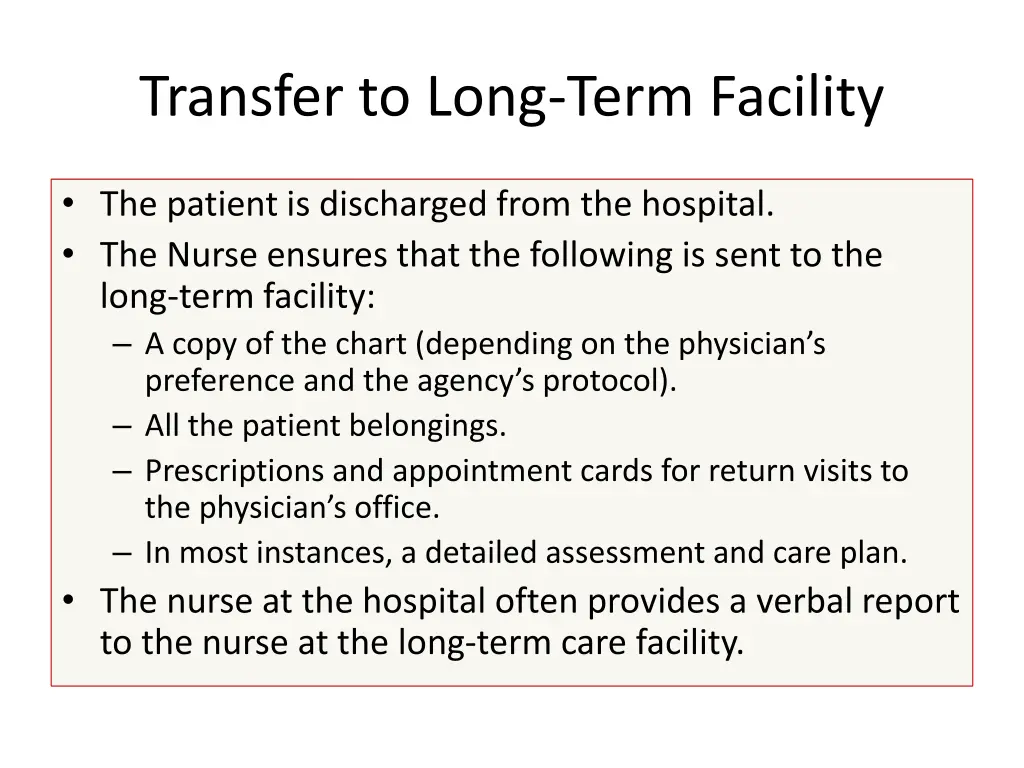 transfer to long term facility