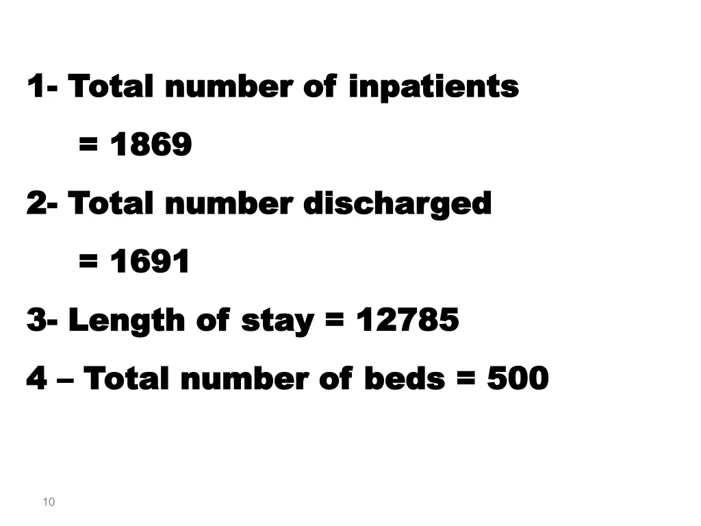 1 1 total number of inpatients total number