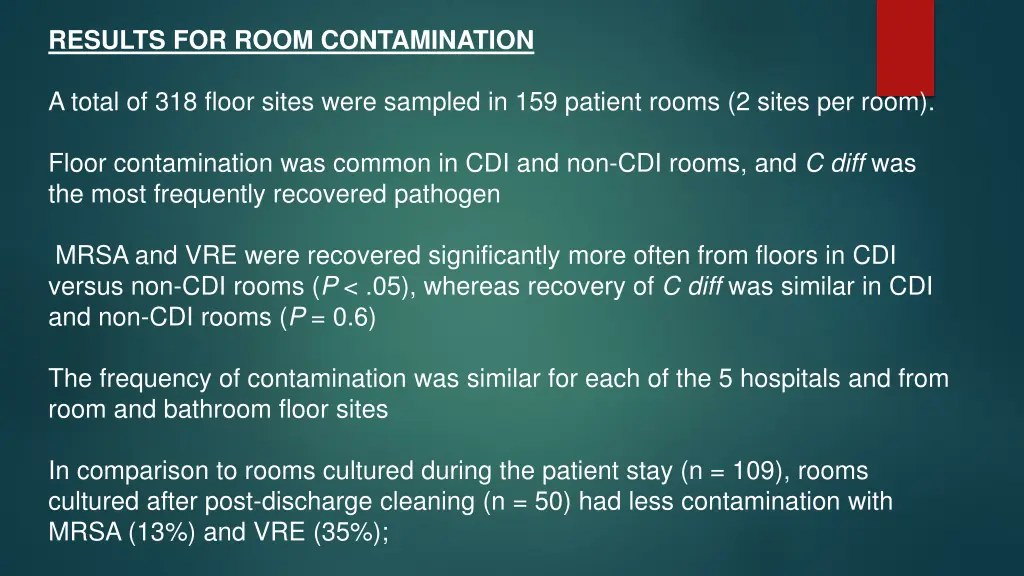 results for room contamination