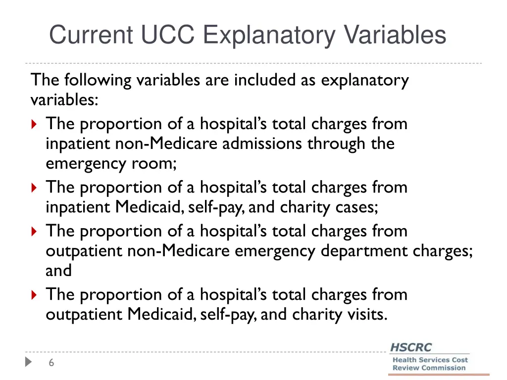 current ucc explanatory variables