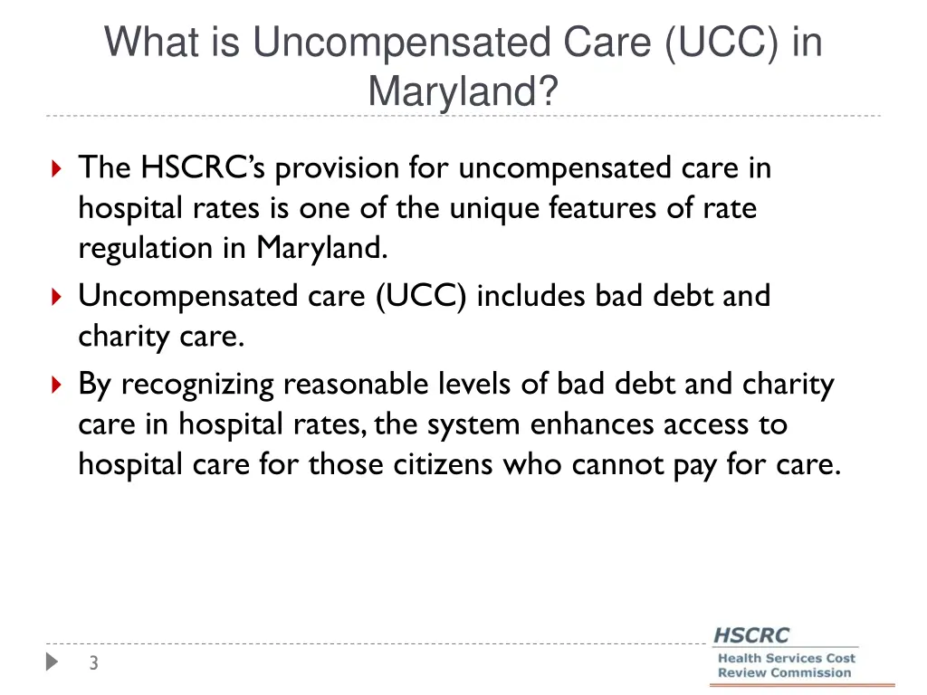 what is uncompensated care ucc in maryland