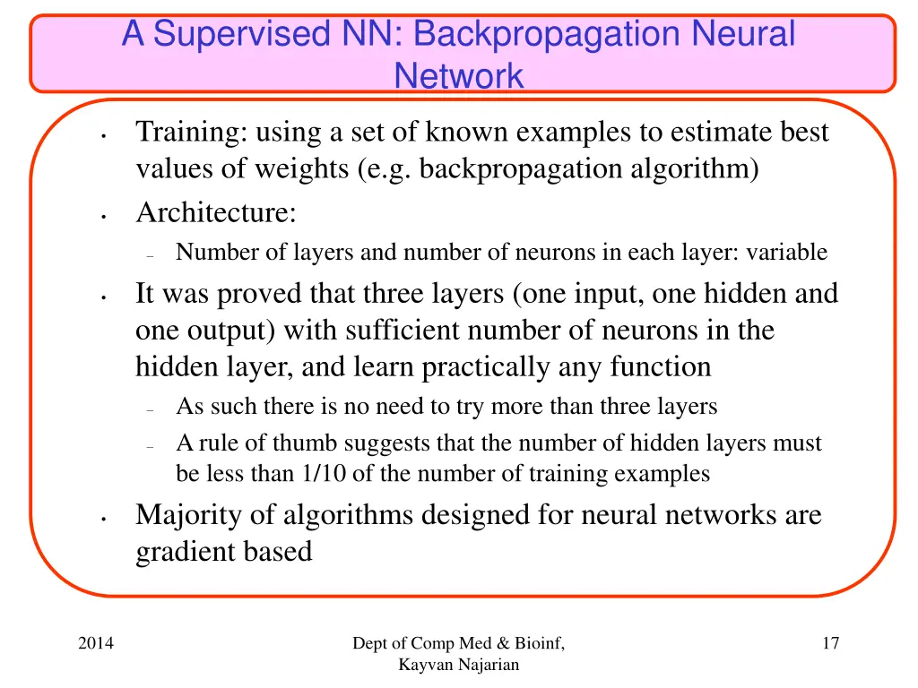 a supervised nn backpropagation neural network
