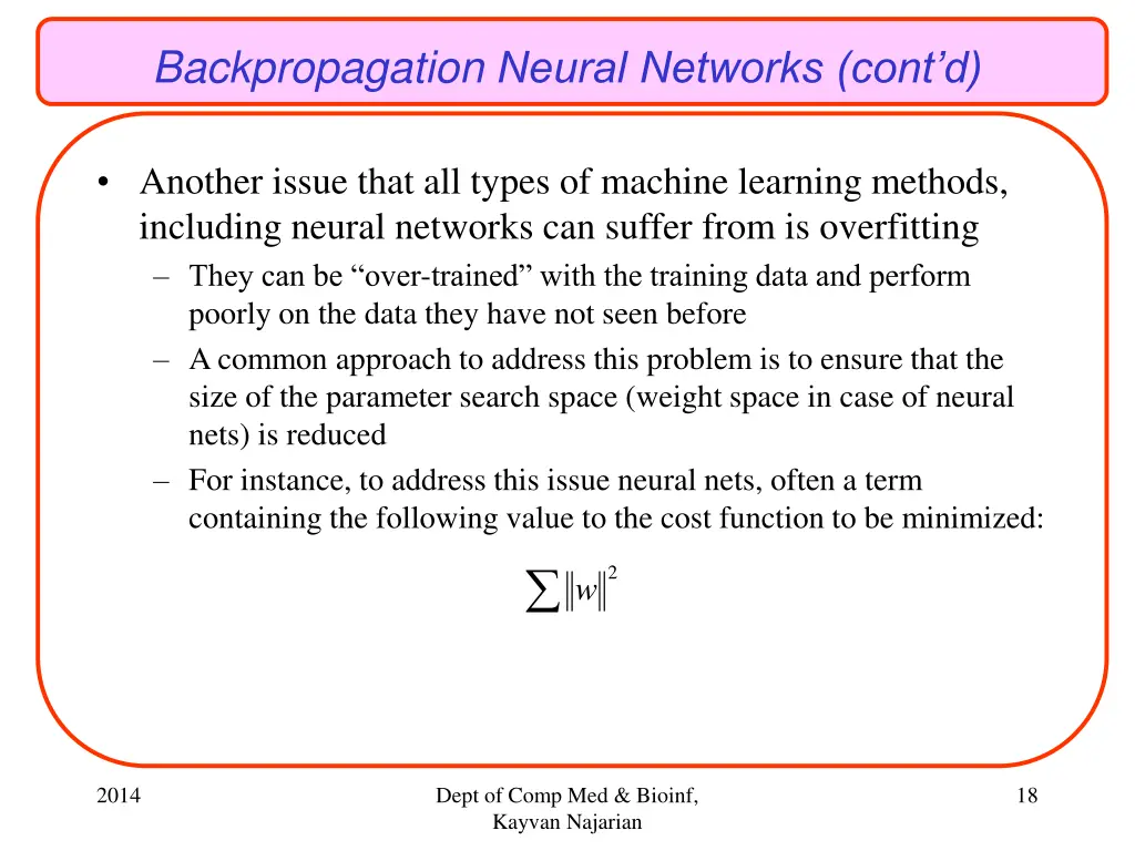 backpropagation neural networks cont d