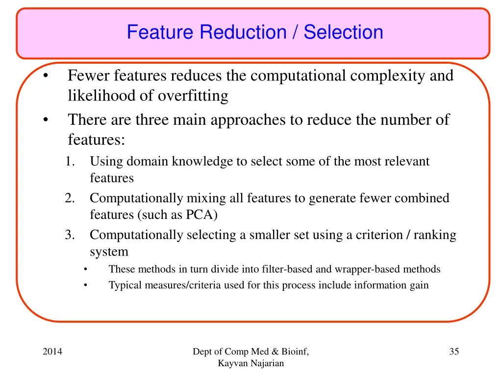 feature reduction selection