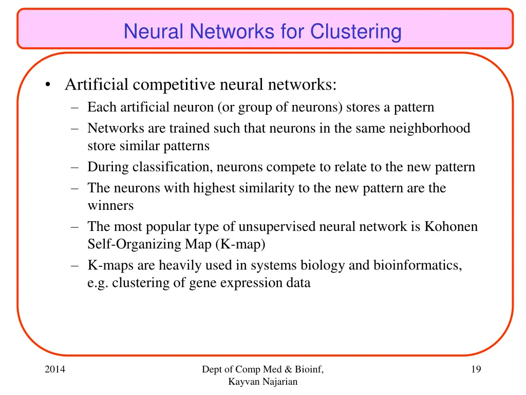 neural networks for clustering