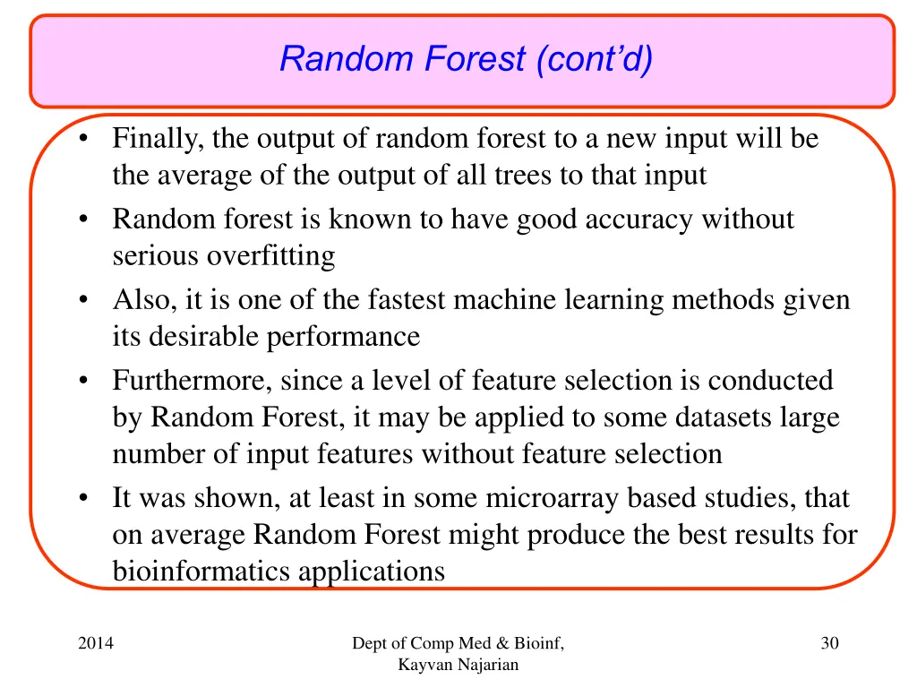 random forest cont d