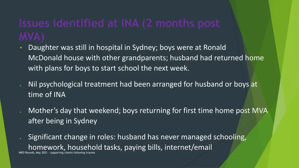 issues identified at ina 2 months post