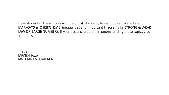dear students these notes include unit 4 markov