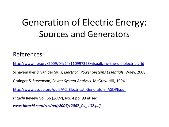 generation of electric energy sources