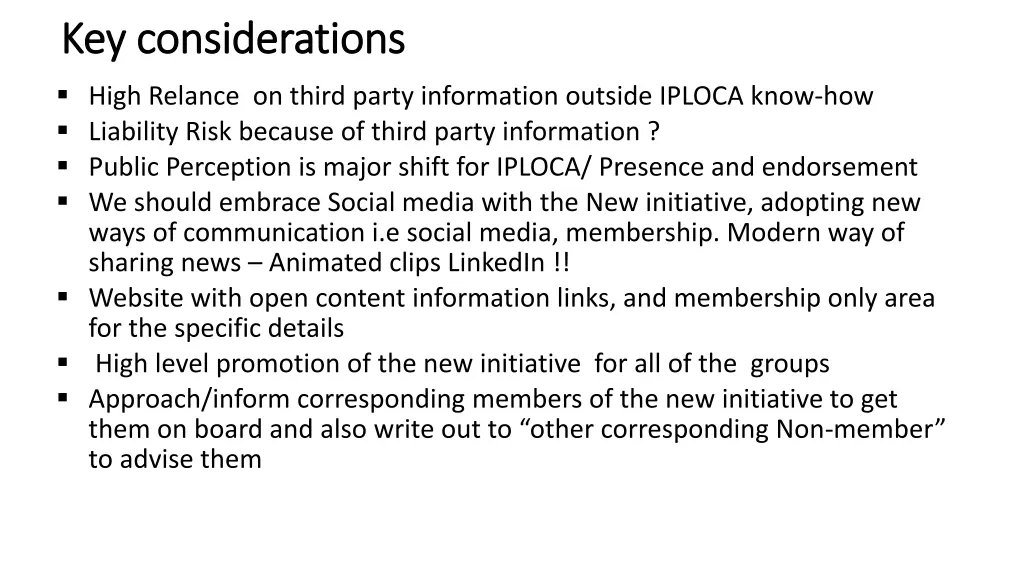 key considerations key considerations high