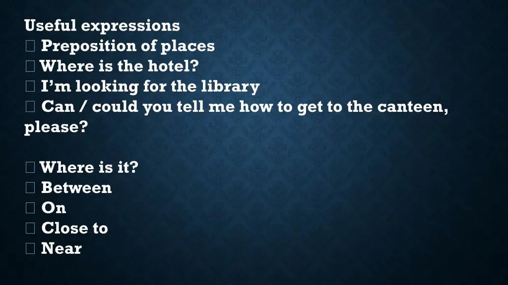 useful expressions preposition of places where