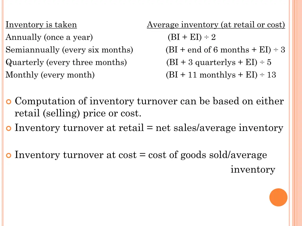 inventory is taken annually once a year
