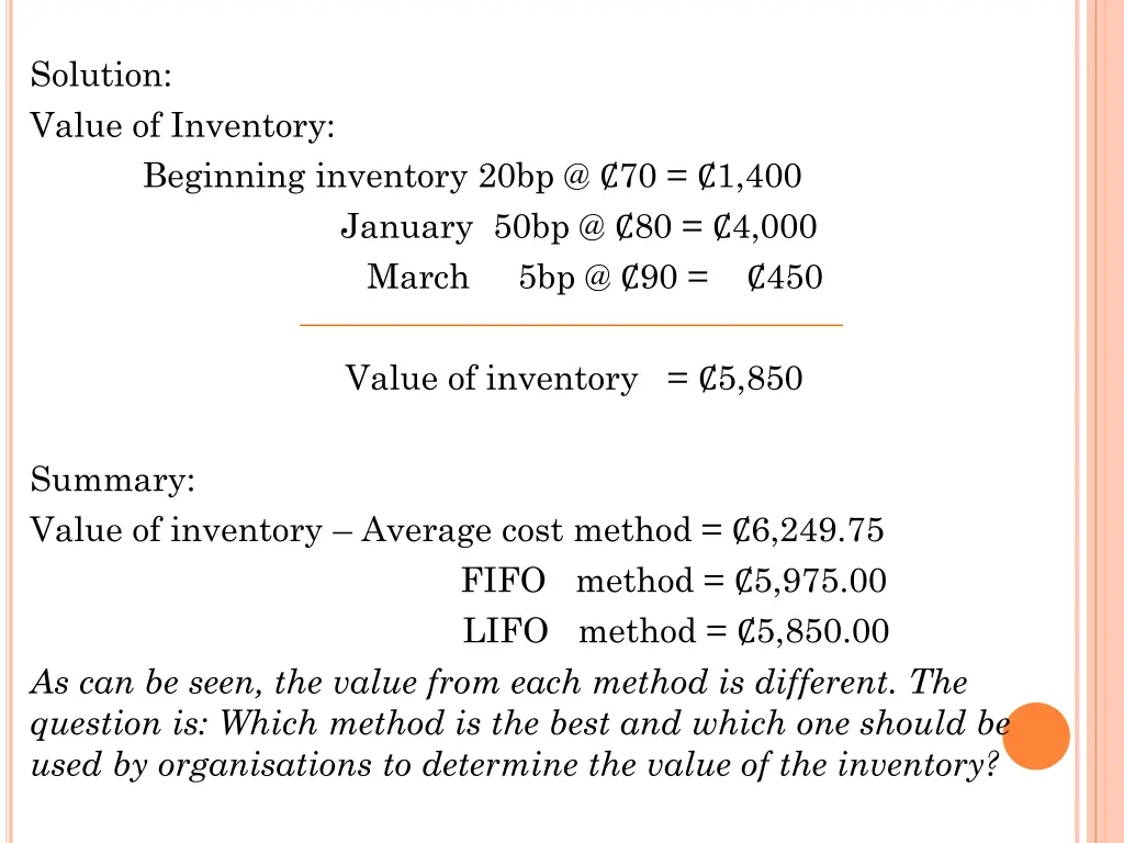 solution value of inventory beginning inventory
