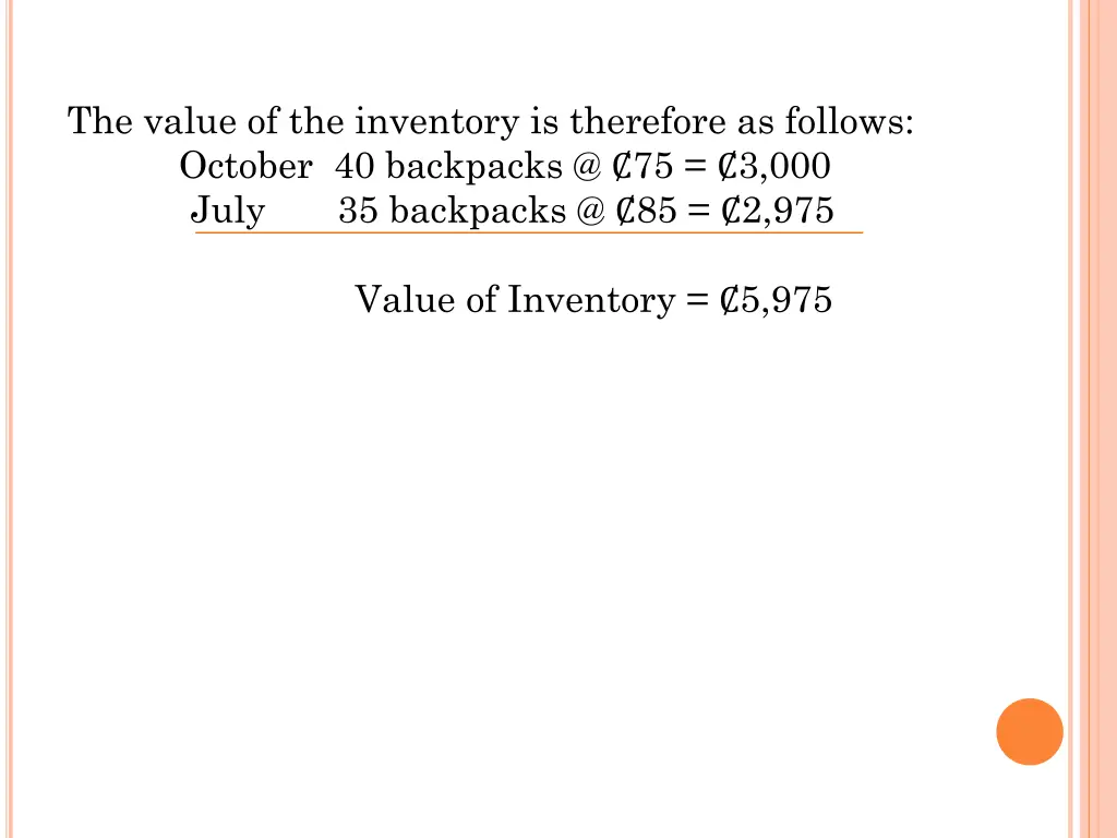 the value of the inventory is therefore